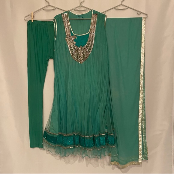 Teal Salwar Kameez Indian 3-Piece Set – Punjabi/Pakistani Style - Picture 1 of 8